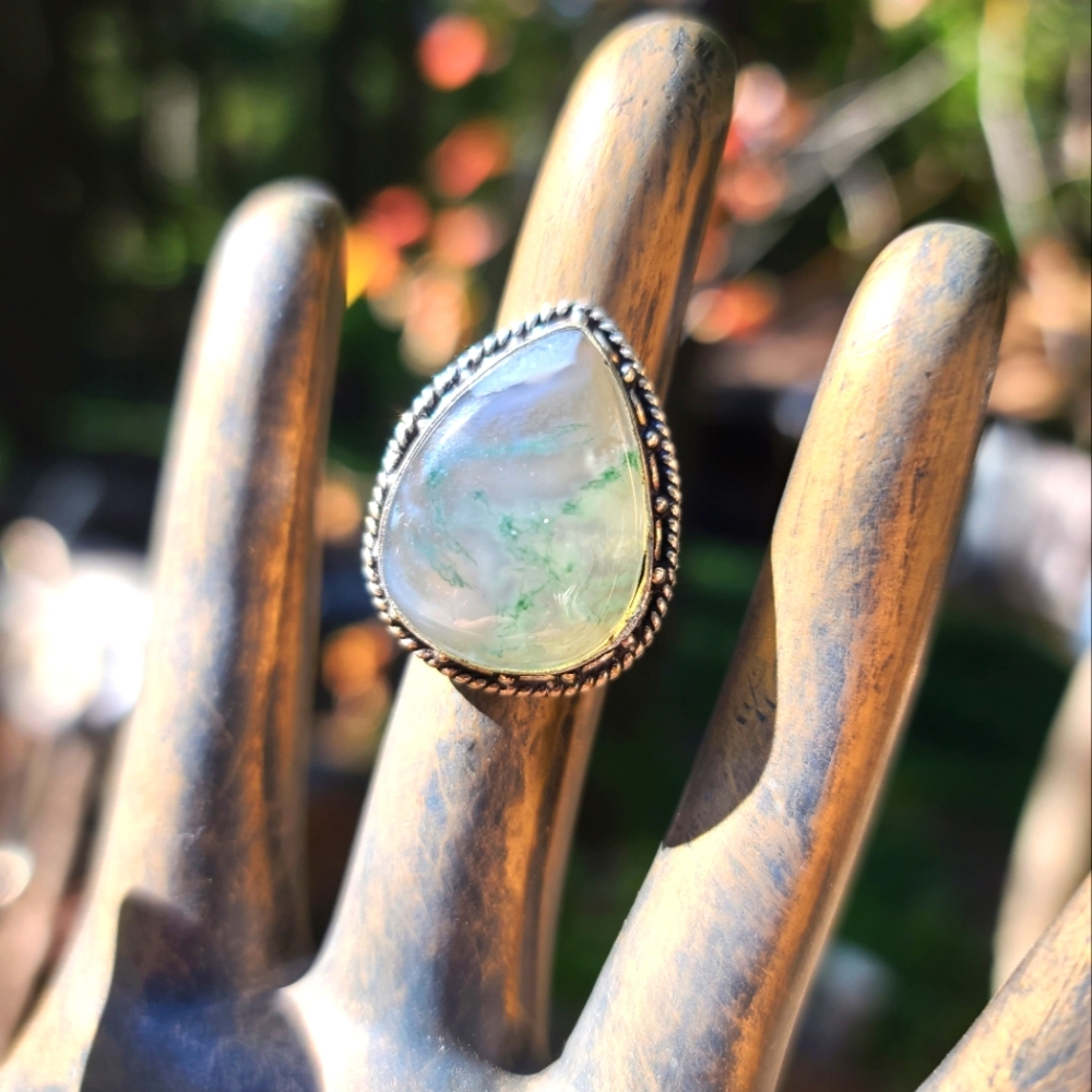 46k moss agate sterling ring sz7 - Picture 1 of 9